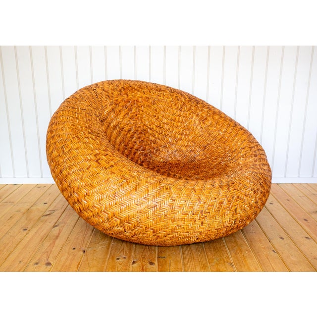 1970s Mid-Century Modern French Mushroom Rattan Pod Easy Lounge Chair, 1970s For Sale - Image 5 of 18