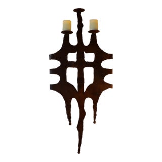 Vintage Artisan-Forged Iron Wall Sconce – Brutalist Southwest Gothic Style For Sale