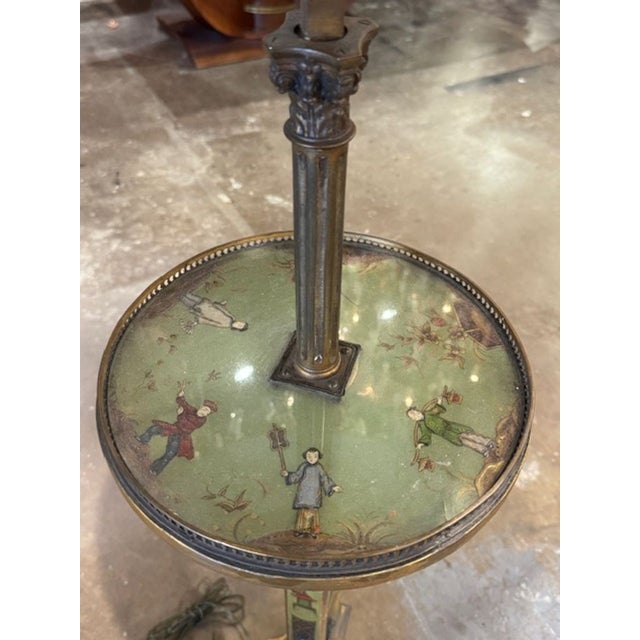 Art Deco Vintage French Maison Jansen Green Jappened Floor Lamp For Sale - Image 3 of 6