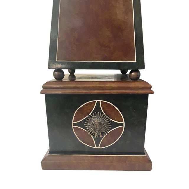 VTG Maitland-Smith Leather Obelisk Brass Sun Medallions Neoclassical 27x7” For Sale In San Francisco - Image 6 of 11