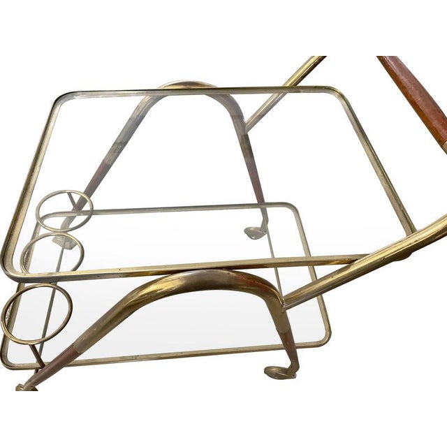 Vintage Bottle Trolley in Brass and Glass with Briar Details, Italy, 1960s For Sale - Image 4 of 5