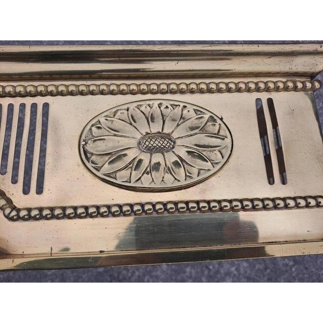 Antique Regency Pierced Brass Fireplace Fender with Floral Rosettes For Sale - Image 9 of 18