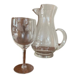 Vintage Princess House Heritage Pattern Full Set Hand Blown Pitcher, Glasses, Ice Bucket, Brandy Snifter For Sale