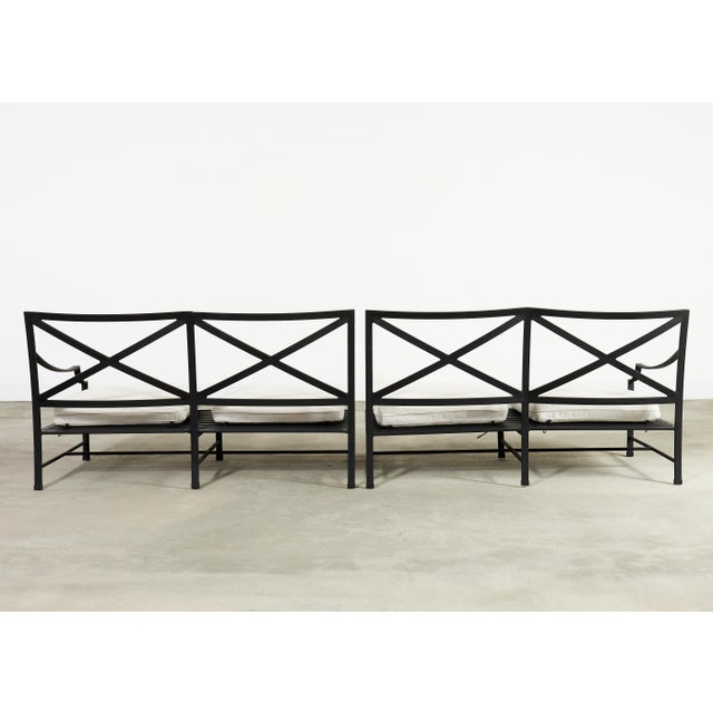 Restoration Hardware Two Piece Carmel Aluminum Garden Sofa 9.5 Ft For Sale - Image 16 of 18