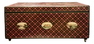 19th-C. Scottish Victorian Style Tartan Ware Red Plaid Trunk or Coffee Table