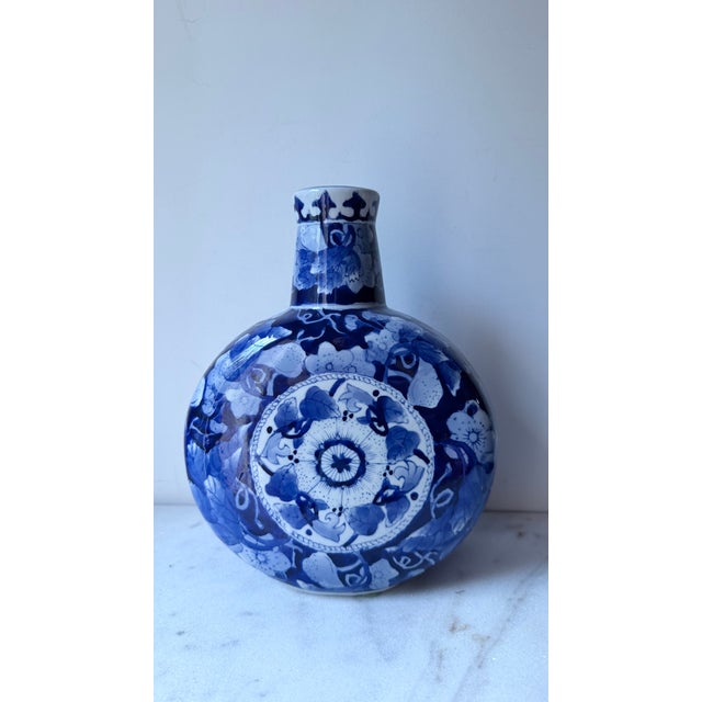 Classic Blue and White Porcelain Round Vase Intricate Hand-Painted For Sale In Greensboro - Image 6 of 11