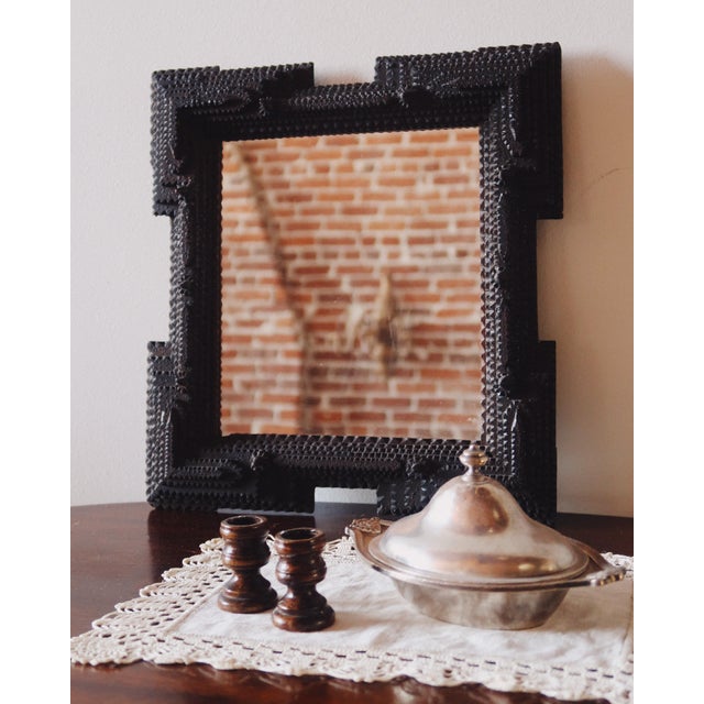 Brown Antique Hand Carved Tramp Art Mirror, Late 19th Century For Sale - Image 8 of 18