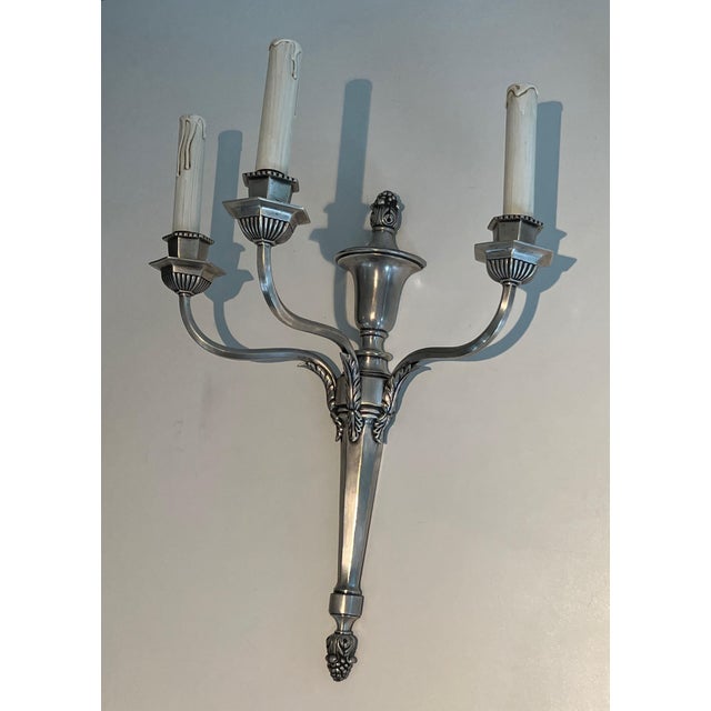 French 1900 Large silver metal 3-arm wall lights - a Pair For Sale - Image 3 of 12