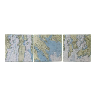 1990s Vintage Nautical Chart Tiles - Set of 3 For Sale