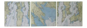 1990s Vintage Nautical Chart Tiles - Set of 3