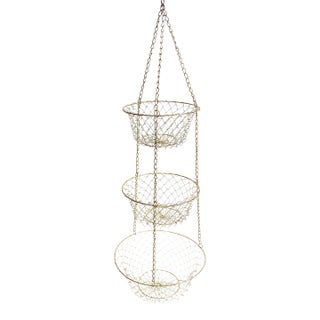 Vintage Brass 3 Tier Hanging Fruit Basket For Sale