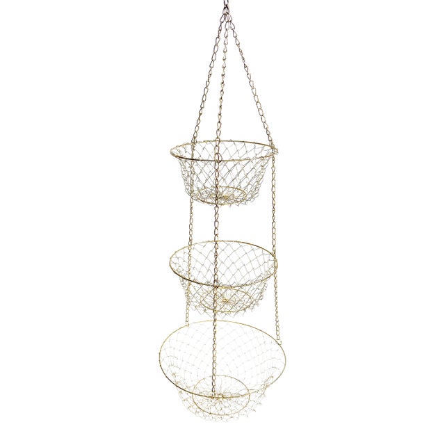 Vintage Brass 3 Tier Hanging Fruit Basket For Sale