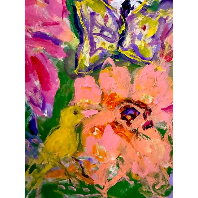 Impressionist The Secret Garden , Acrylic on Paper ..Birds, Butterflies and Bees For Sale - Image 3 of 3
