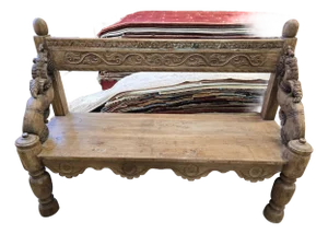 Reclaimed Solid Wood Bench With Floral Carving Design