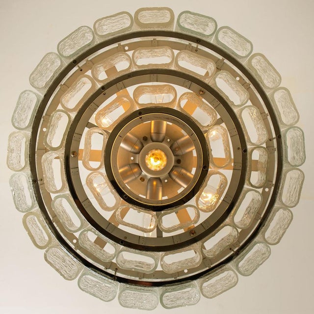 Cylindrical 3 Tier Ice Glass Chandelier attributed to Doria Leuchten, 1960s For Sale - Image 15 of 18