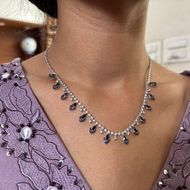 Natural blue sapphire 2.85cts & diamond 1.93cts necklace in 18k gold For Sale - Image 10 of 18