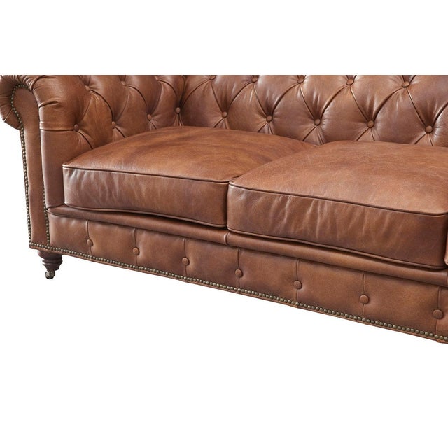 Animal Skin Century Chesterfield Love Seat - Bark Brown Leather For Sale - Image 7 of 8