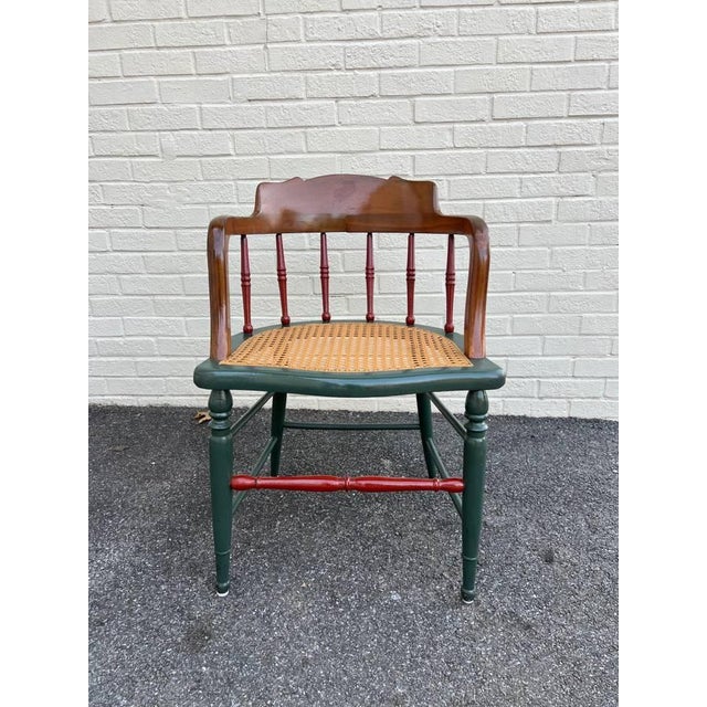 Vintage 20th Century Barrel Back Cane Seat Captain Chair For Sale - Image 11 of 12