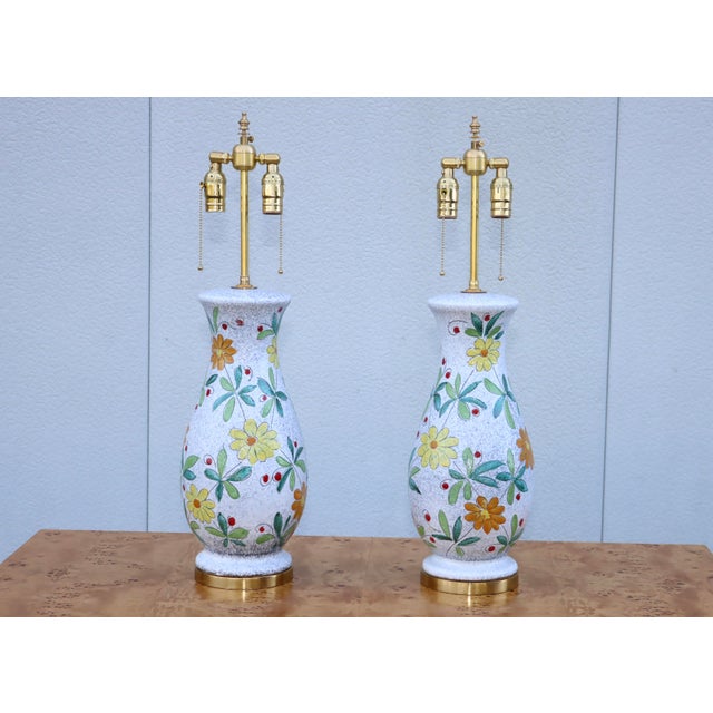 Mid-Century Modern 1960's Bitossi Pottery Table Lamps With Brass Hardware For Sale - Image 3 of 17