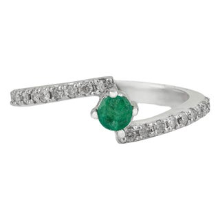 Minimalist Hallmarked 925 Silver Round 0.29 Ct Emerald & Diamond Ring Size 7 For Sale