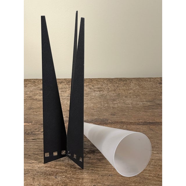 Black Vintage 1980's Postmodern Futuristic Black Metal & Glass Vase For Sale - Image 8 of 8