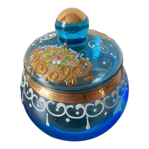 Vintage Murano Blue Italian Glass Art Nouveau Vanity Box