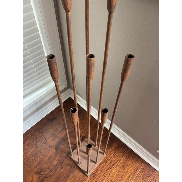 Vintage Brutalist Iron Floor Candelabra in the Style of Harry Bertoia For Sale - Image 10 of 11
