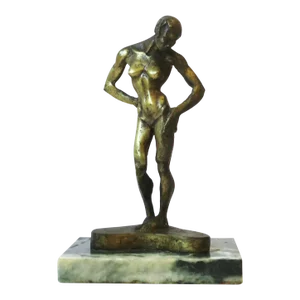 Modern Art Deco Female Bronze and Green Marble Sculpture by Michael Shacham, 1977