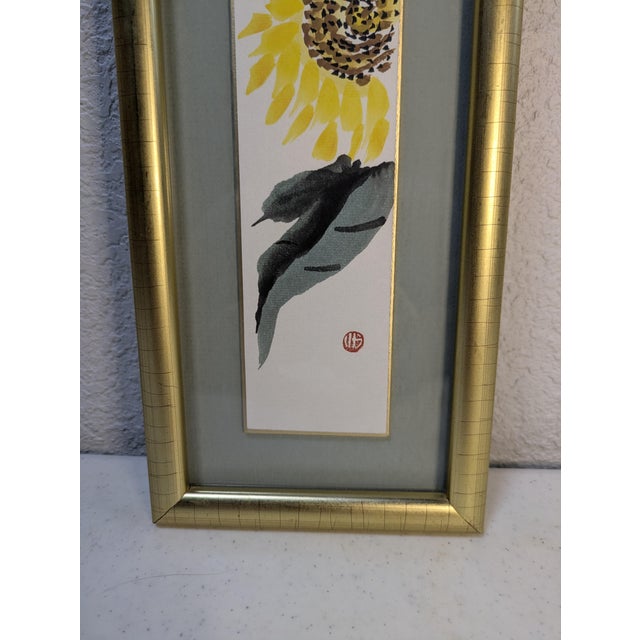 Mid 20th Century Modern East Asian Style Sunflower Ink Wash Painting - Framed For Sale - Image 10 of 12