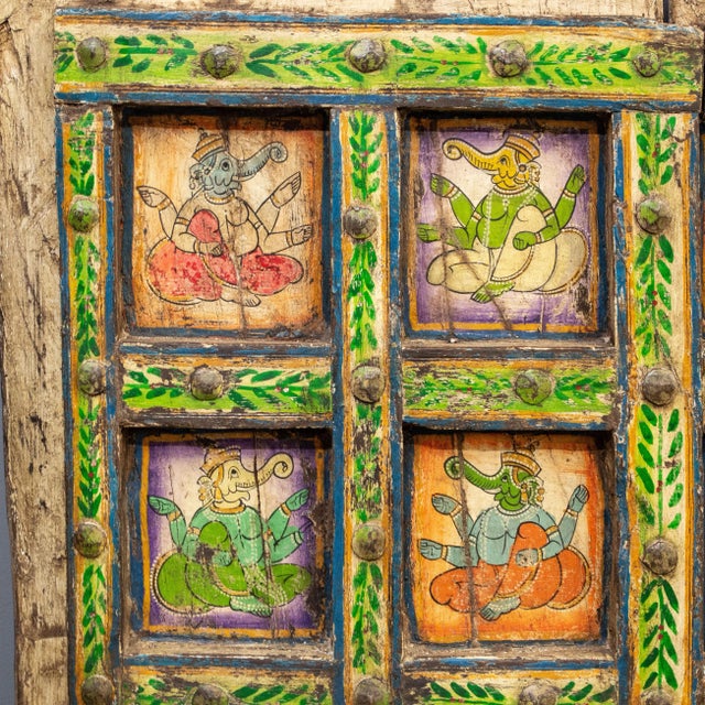1900 - 1909 Early 1900s Antique Rajasthani Doors With Folk Art Paintings of Ganesh For Sale - Image 5 of 12