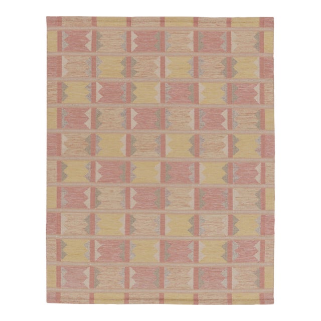 Rug & Kilim’s Scandinavian Style Rug, Geometric Patterns in Rose Pink & Yellow For Sale