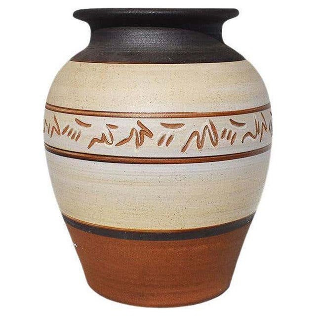 Ceramic Rustic Planter, Ginger Jar, Vase or Pot in Brown, Black and Cream - Signed For Sale - Image 7 of 7