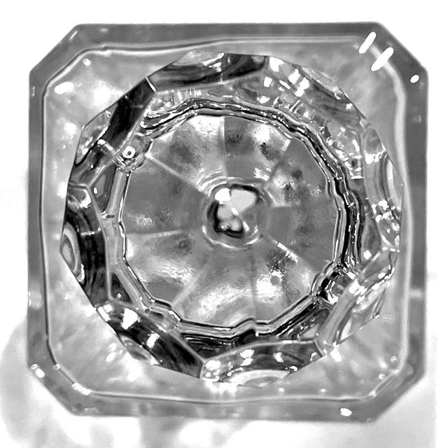 Glass Vintage Square Body Cut Lead Crystal Decanter - Faceted Stopper For Sale - Image 7 of 10