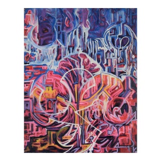 "Visions of the Metropolis" - Original Surrealist, Oil by Travis Flack For Sale