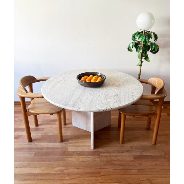 Stone Postmodern Off White Marble Dining Table with Pedestal Base, 1970s For Sale - Image 7 of 11