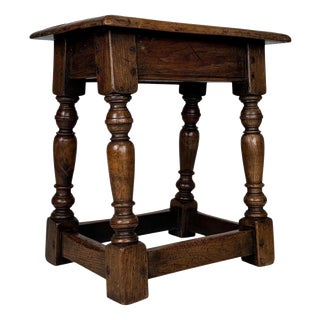 19th Century Antique English Joined Oak Stool For Sale