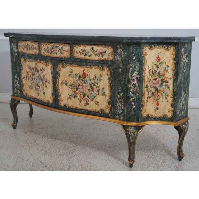 Age: C.1930s Details: Quality Construction Painted White Interior Absolutely Gorgeous Marble Top w. Gold Leaf & Floral...