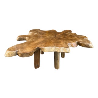 Andrianna Shamaris Single Slab Live Edge Teak Wood Coffee Table For Sale