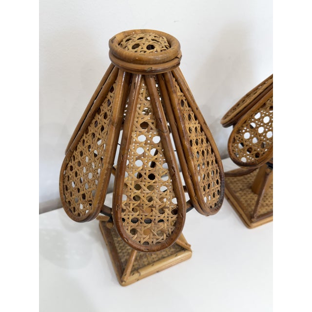 Wood Rattan and Bamboo Bedside Lamps, 1960s, Set of 2 For Sale - Image 7 of 9