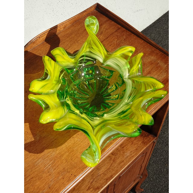 Vintage Murano Style Lime Green Art Glass Bowl ~ Serving Tray For Sale - Image 10 of 14