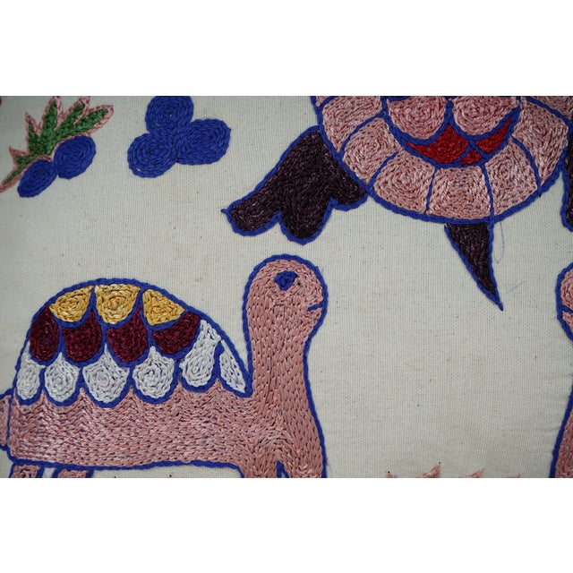 1960s Hand Embroidered Turtle Suzani Pillow Cover, Uzbek Cotton Cushion (18''x18'') For Sale - Image 5 of 6