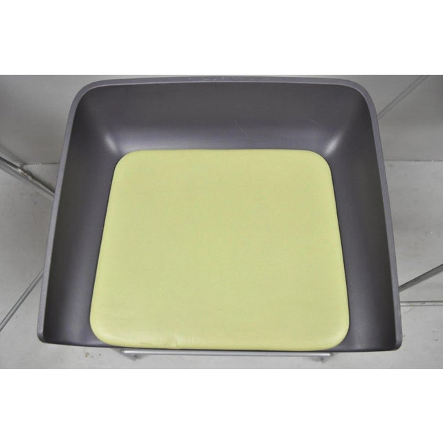 Early 21st Century Turnstone by Steelcase Metal Scoop Barstool Stool W/ Green Cushion - Set of 3 For Sale - Image 5 of 15