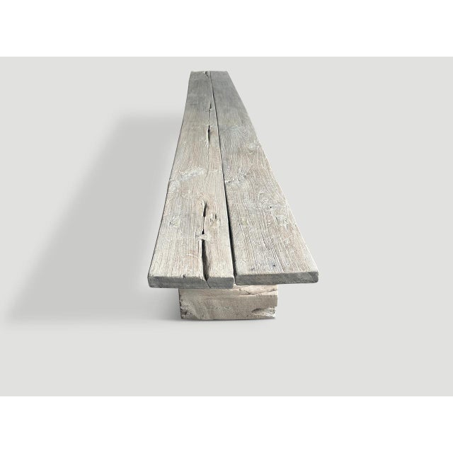 Andrianna Shamaris Minimalist Wabi Sabi Teak Wood Long Bench For Sale - Image 12 of 18