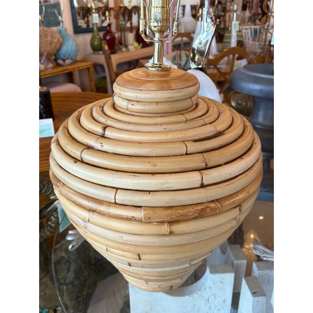 1970s Vintage Palm Beach Coastal Large Rattan Table Lamps Newly Wired - a Pair For Sale - Image 5 of 12