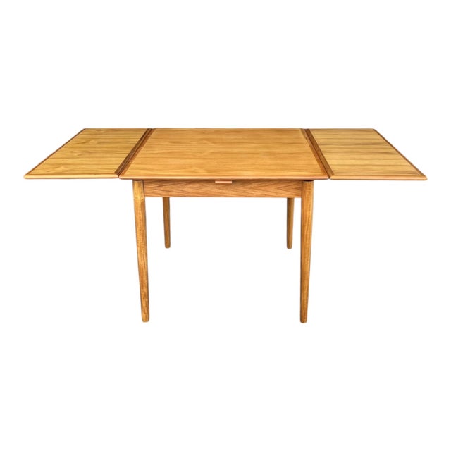 1960s 1960s Danish Modern Teak Extendable Dining Table With 2 Leaves, Square Top & Tapered Legs For Sale - Image 5 of 15