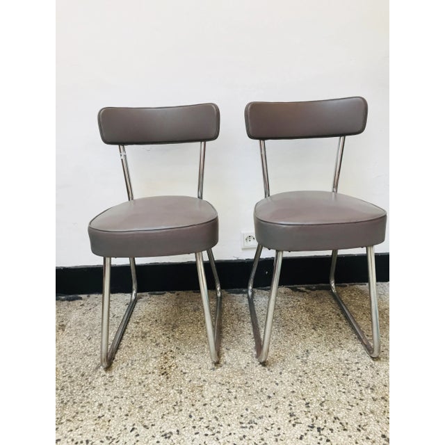 Textile Set of Mid-Century Leatherette & Tubular Steel Chairs For Sale - Image 7 of 11