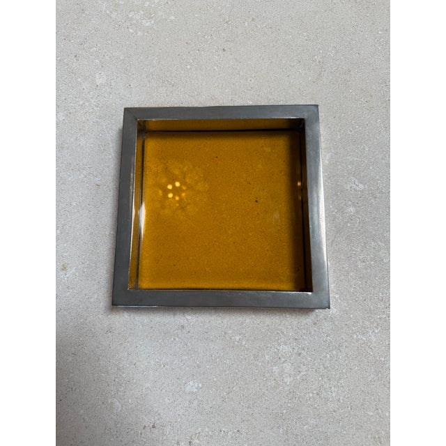 Metal Vintage Amber Glass and Chrome Tray / Catchall Dish For Sale - Image 7 of 8