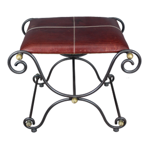 Wrought Iron, Brass & Leather Spanish Revival Style Curule Bench