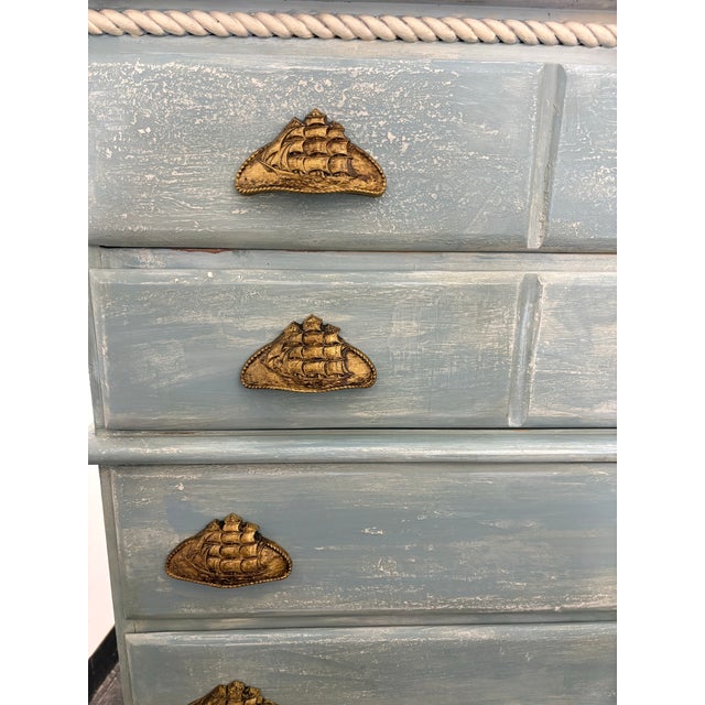 Wood Mid Century Nautical Theme 5 Drawer Highboy - Newly Painted For Sale - Image 7 of 10