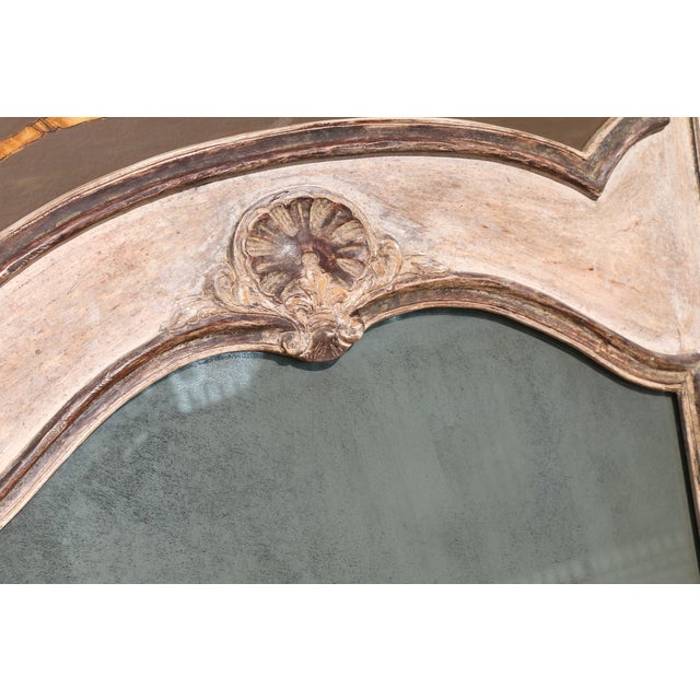 French 1950s Painted Trumeau Wall Mirror With Floral & Instrument Motif | Carved Wood Frame For Sale - Image 10 of 18